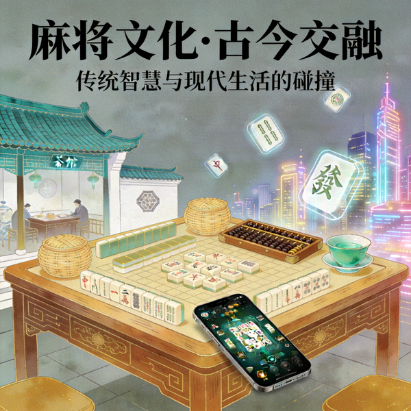 麻将文化历史图片 - 一幅展现传统麻将文化与现代元素融合的艺术作品